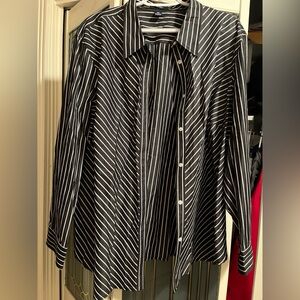 Chaps Black and White Striped Shirt